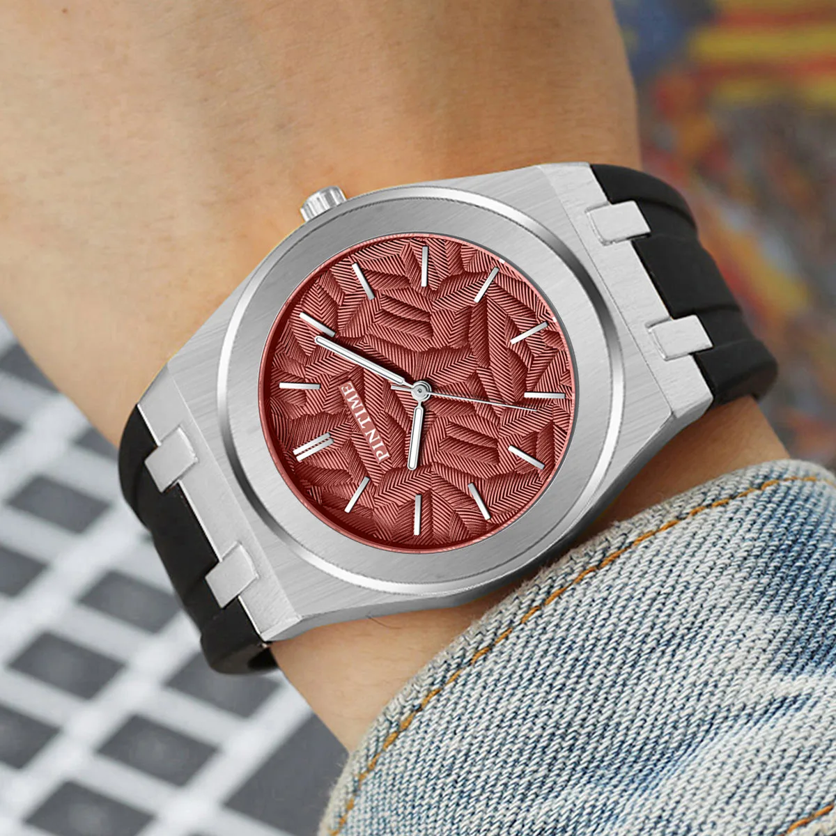 Indian Ocean Leaf Style Fashion Versatile Casual Rubber Strap Men\'s Style Quartz Watch