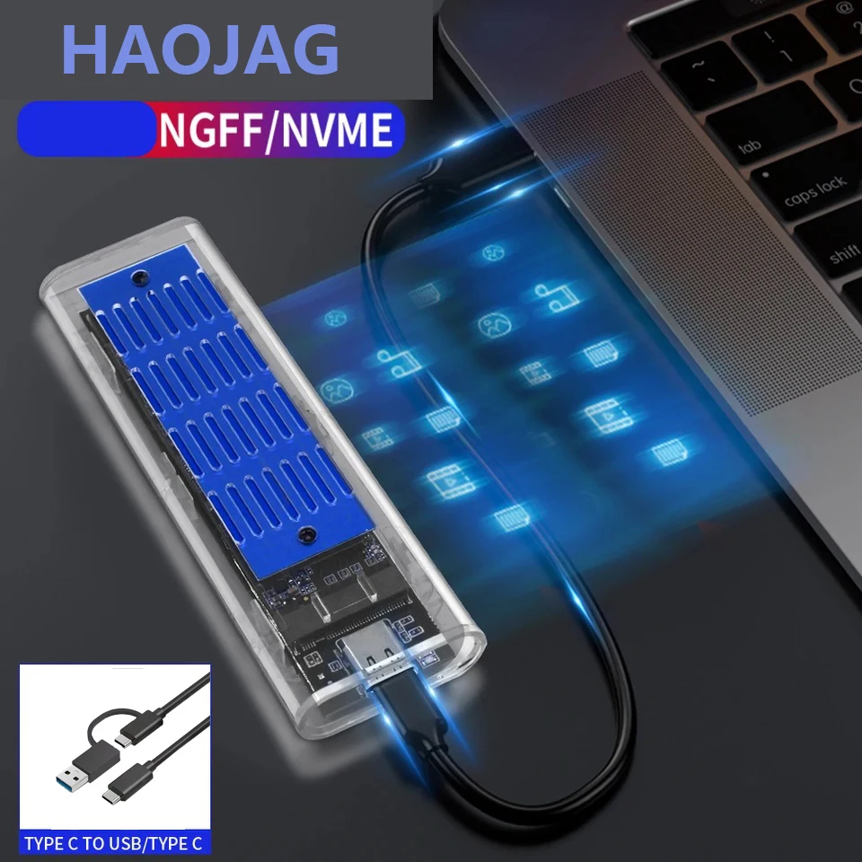M.2 NVME PCIe NGFF SATA Dual Protocol SSD Case Clear USB Type C 10Gbps PCI-E M2 SSD Transparent External Enclosure Hard Disk Box