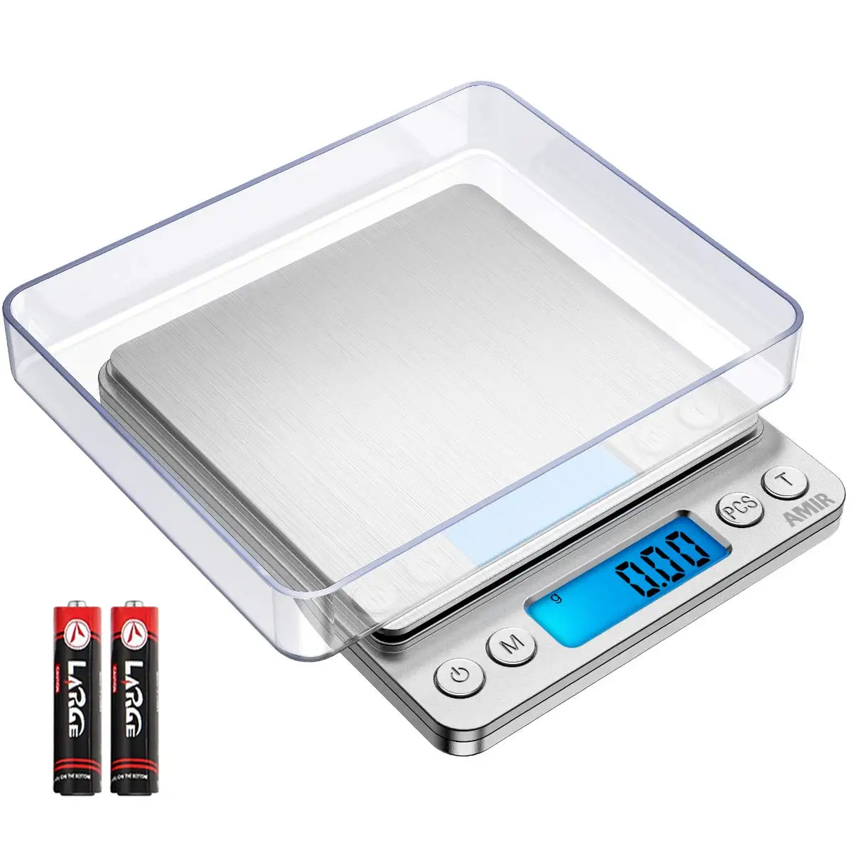 

Mini Digital Kitchen Scale 500g/0.05g, Food Scale with Backlit LCD, 2 Trays, 6 Units, Auto Off, Tare, PCS Counting, Stainless Steel (Batteries Included)
