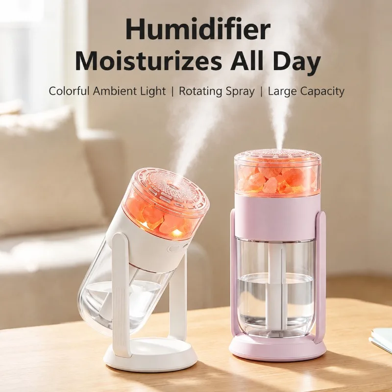 26 New Salt Lamp Humidifier with Shaking Head, Large Mist Output USB Air Humidifier, Portable Desktop Moisturizer for Bedroom