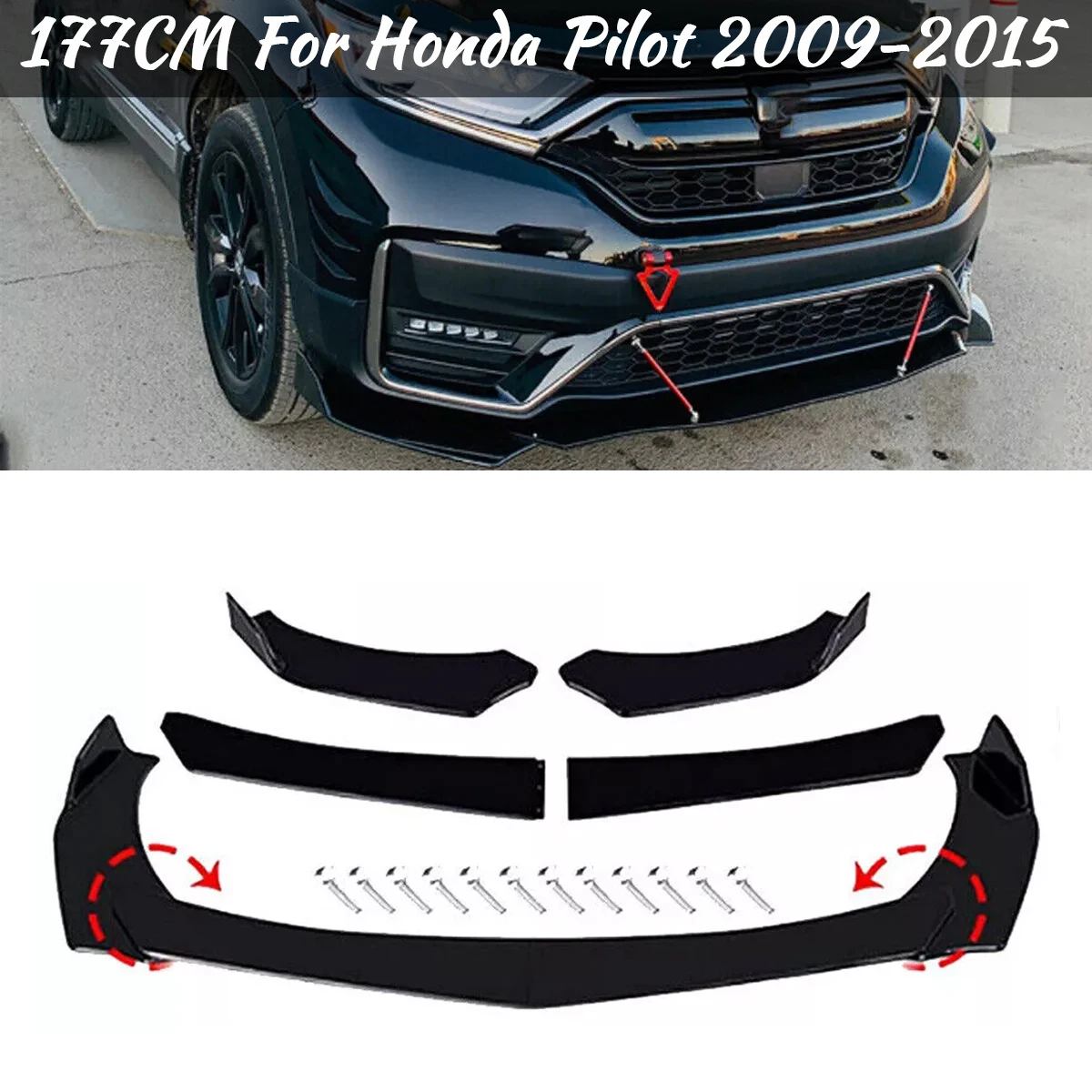 

Front Bumper Lip Spoiler Side Splitter Cover For Honda Pilot 2009-2015 Side Splitter Body Kit Guard Car Accessories 177cm