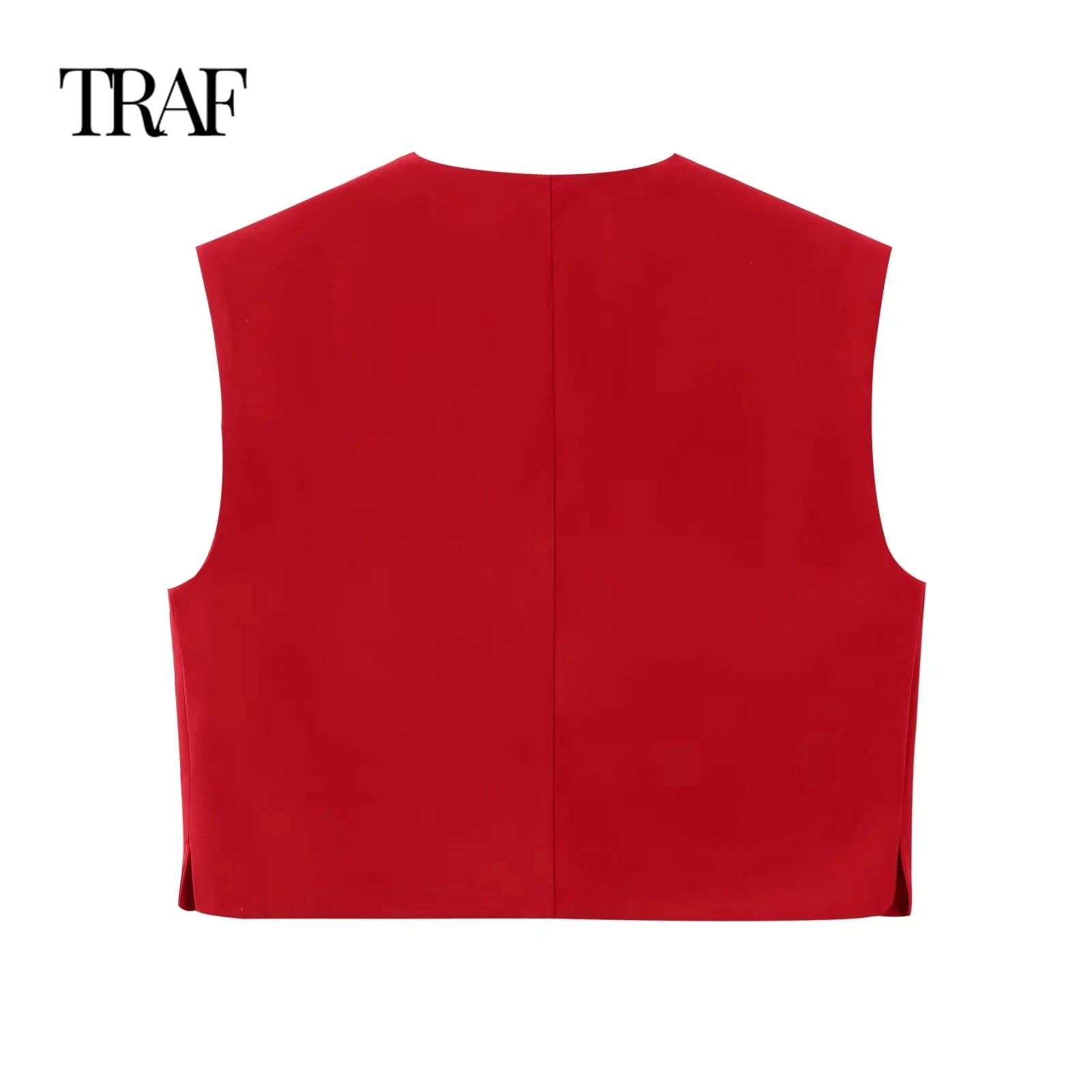 TRAF Women\'s Clothing Summer New Casual Sleeveless Round Neck Single-breasted Vest Style Shirt Chic Office Ladies Tops Mujer