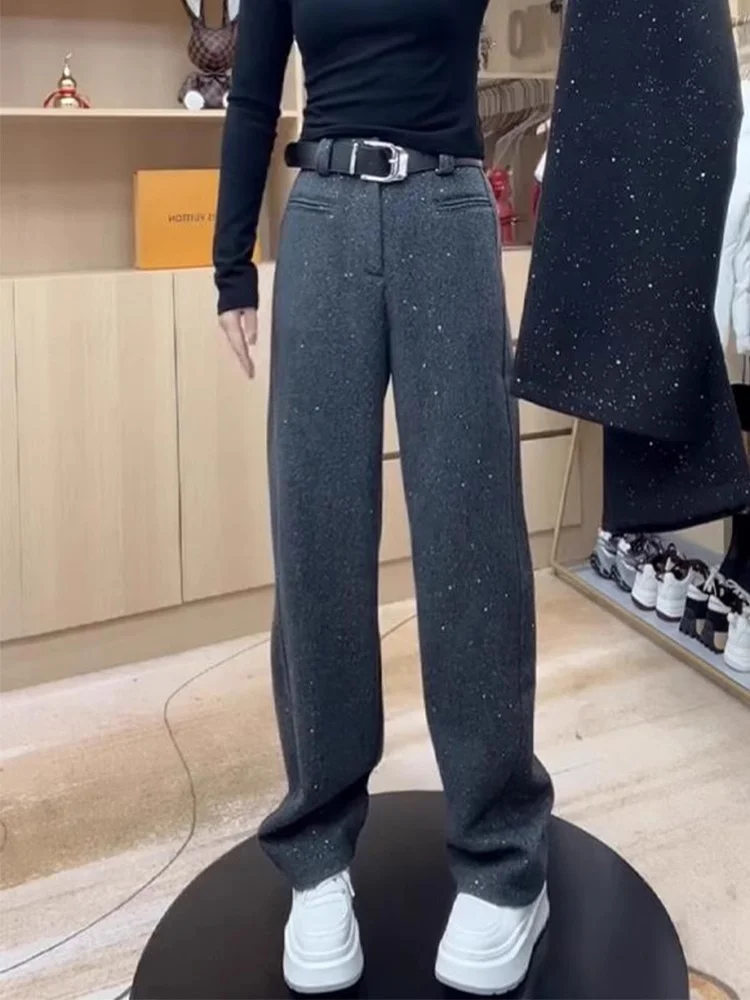 Tianxing laine Fce doublé pantalons décontractés femmes automne hiver nouveau Sle iny grande taille ample drapé mince jambe large pantalon