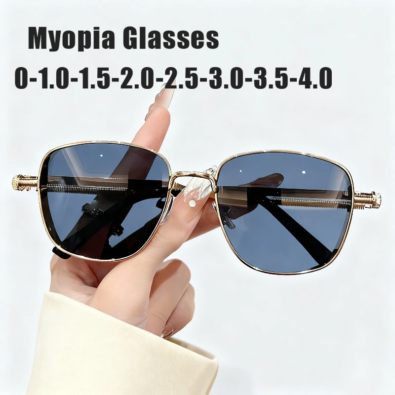 

Retro Square Frame UV Protection Minus Diopter Eyeglasses Women Luxury Brand Designer Punk Popular Metal Eyeglasses Men Goggles