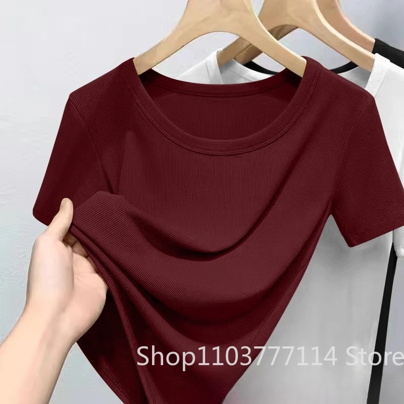 Sommerliches Damen-T-Shirt mit Rundhalsausschnitt, modisch, trendig, locker geschnitten, kurzärmelig, weich, atmungsaktiv, lässiges Oberteil, ideal für den Alltag, Streetstyle-Outfit. – Detail 7