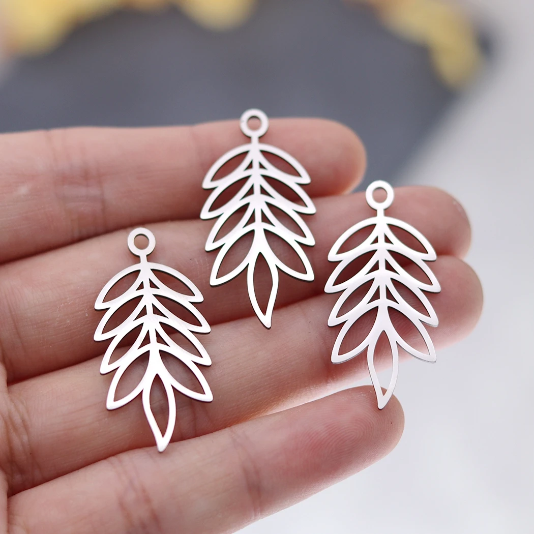 3pcs Various Leaves Charms DIY Tassels Earring for Women Jewelry Making Stainless Steel Pendant Feather Art Line Leaf Accessorie