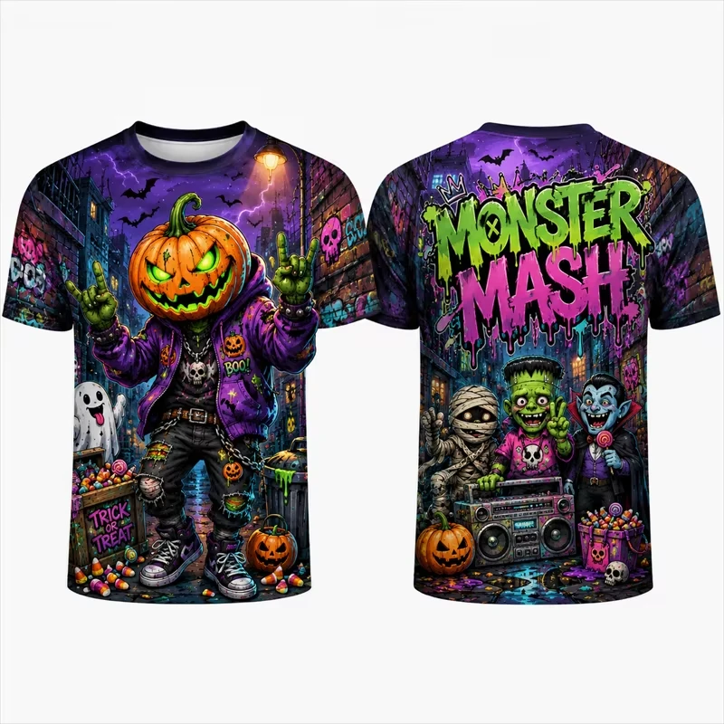 2026 New Best‑Seller‑Trending‑Monster‑Mash‑Halloween‑Cartoon‑Double‑Sided‑Print‑Short‑Sleeve‑T‑Shirt