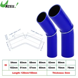 UXCELL 45 Degree 51/54/57/60/63/65/68/70/76/80/83/mm ID Silicone Hose Coupler Intercooler Tube with Ring 120mm 150mm Long