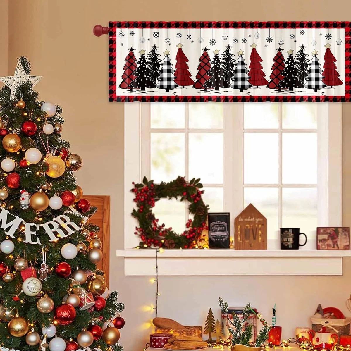 Christmas Short Curtain Merry Christmas Decor For Home 2025 Navidad Natal Xmas Ornaments Curtain Backdrop Decor New Year 2026