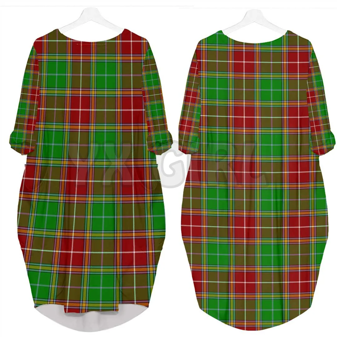 Arbuthnot Moderne Tartan Batwing Pocket Jurk 3D Gedrukt Batwing Pocket Vrouwen Jurk Trui Oversized Vrouwelijke Jurken