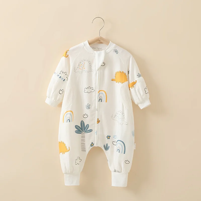 Baby Clothes Baby Sleeping Romper Cotton Pajamas Bamboo Fiber Zipper Cotton Detachable Long Sleeve Kids Boy Girls Nighty Clothes