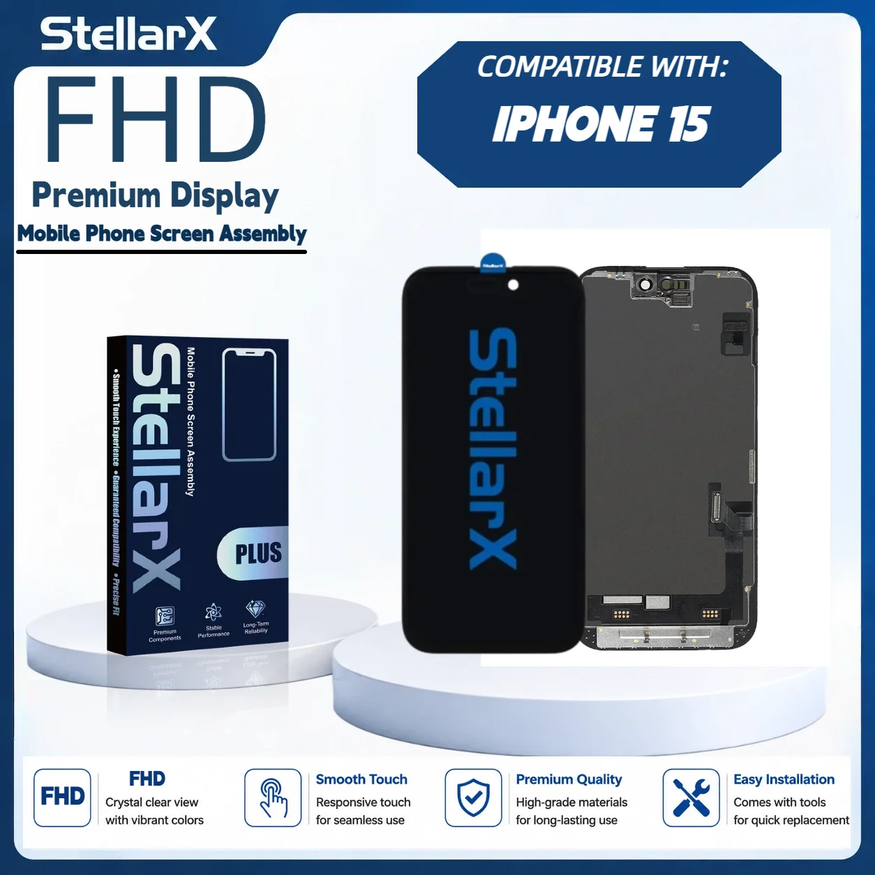 StellarX Display For iPhone FHD High Color Gamut For iPhone 15 Screen Replacement Assembly Repair Parts Full HD Display Module