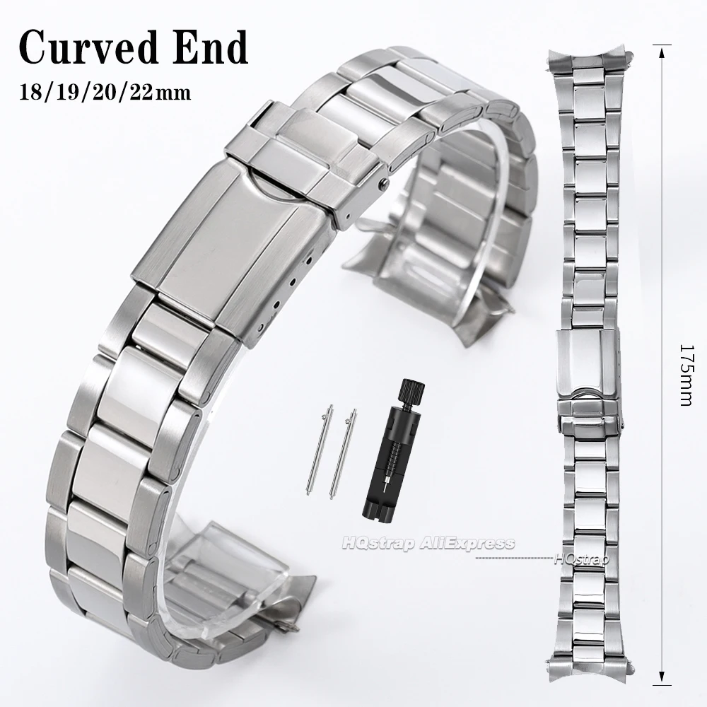 Bracelet de montre en acier inoxydable à extrémités courbes 18mm 19mm 20mm 22mm pour Seiko pour Rolex, avec boucle déployante, accessoires de bracelet de poignet
