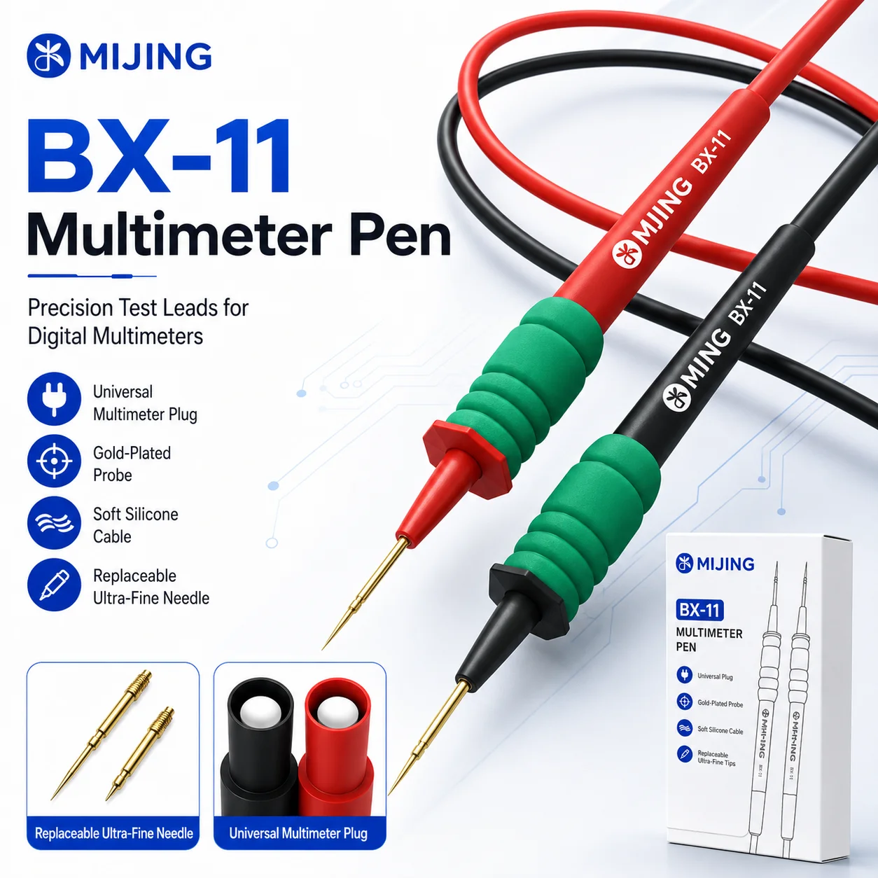 MIJING BX-11 Universal Multimeter Pen Gold Plated Probe Ultra Fine Test Leads Digital Meter Voltage Detection Tool
