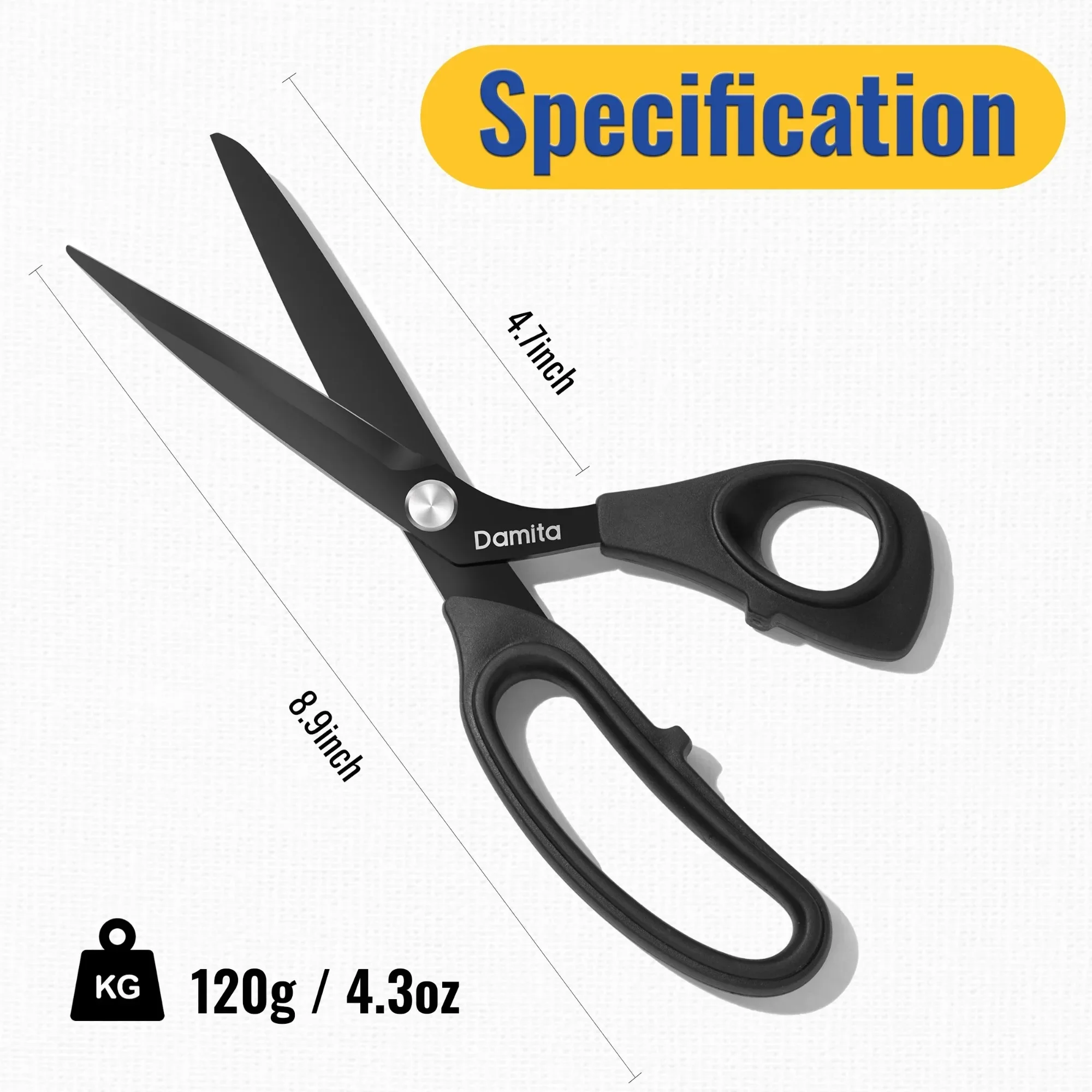 Damita 8.5" Fabric Cutting Scissors, Black Titanium Coating Premium Forged Utility Scissors,2 Pcs craft scissors