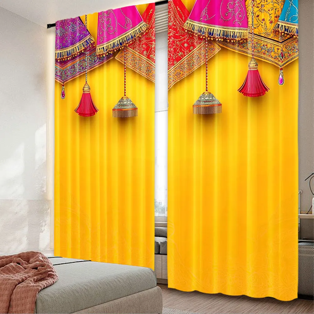 

2Pcs Indian Decoration Boho Curtain Perfect For Marriage Party Suitable For Bedroom Bathroom Living Room Dining Room Study