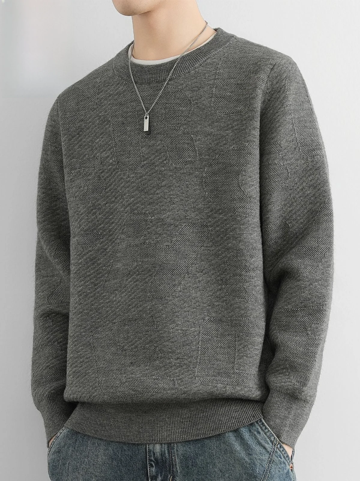 

Мужской свитер-базовый слой с круглым вырезом, зимний трендовый базовый слой, молодежный, из смесового полиэстера, Vitali Sle Lo...