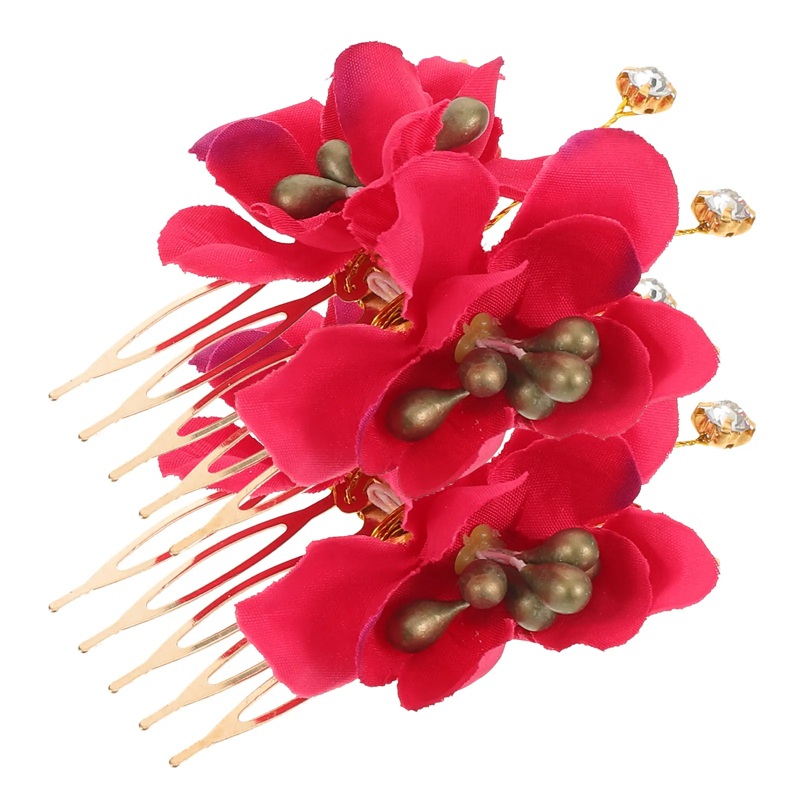 2Pcs Red Rose Floral Hair Side Combs for Wedding Bridal Hair Accessories Elegant Artificial Flower Metal Comb Beach Hawaii Luau