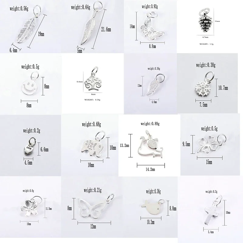 925 스털링 실버 참 펜던트 동물 모양 실버 펜던트 목걸이 팔찌 제작용 여성용 실버 주얼리 24종