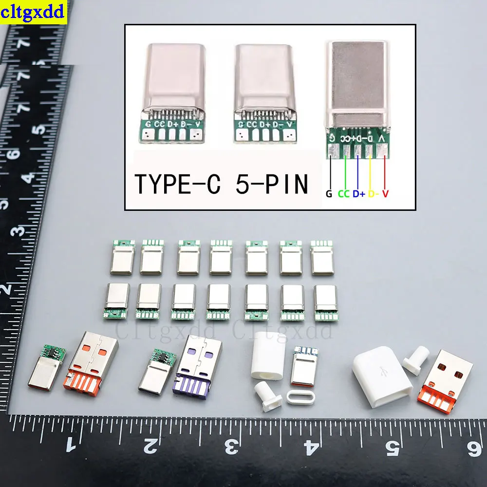 Cltgxdd 2set of quick charging Type-C USB 65W 5A male connector, soldered with 5Pin PD fast charging cable charging connector