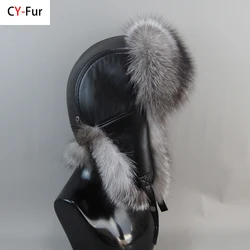 Hot high-end luxury fur hat Men's fox fur hat Lei Feng cap ear cap fur necessary hat Real fur hat 100% Sheepskin top fox hat