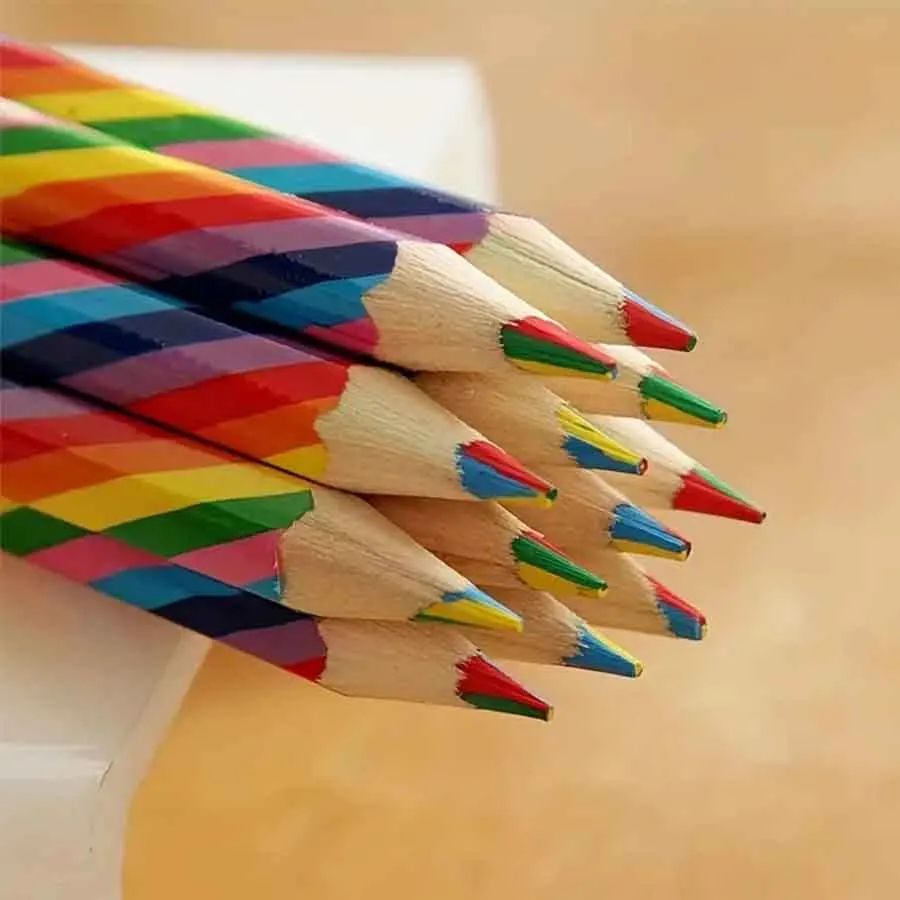 学生の絵画のためのかわいいレインボーペンシル、落書き絵画ギフト、アートスクール用品、バッグあたり4色、ロット
