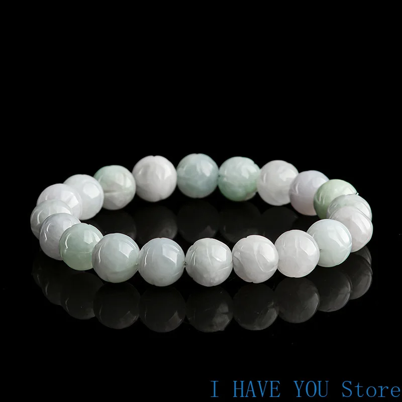 Natural Myanmar A-grade Jade Lotus Hand Chain Lotus Beads Jade Stone Bracelet Fashion Men's Handwear Women's Bracelet