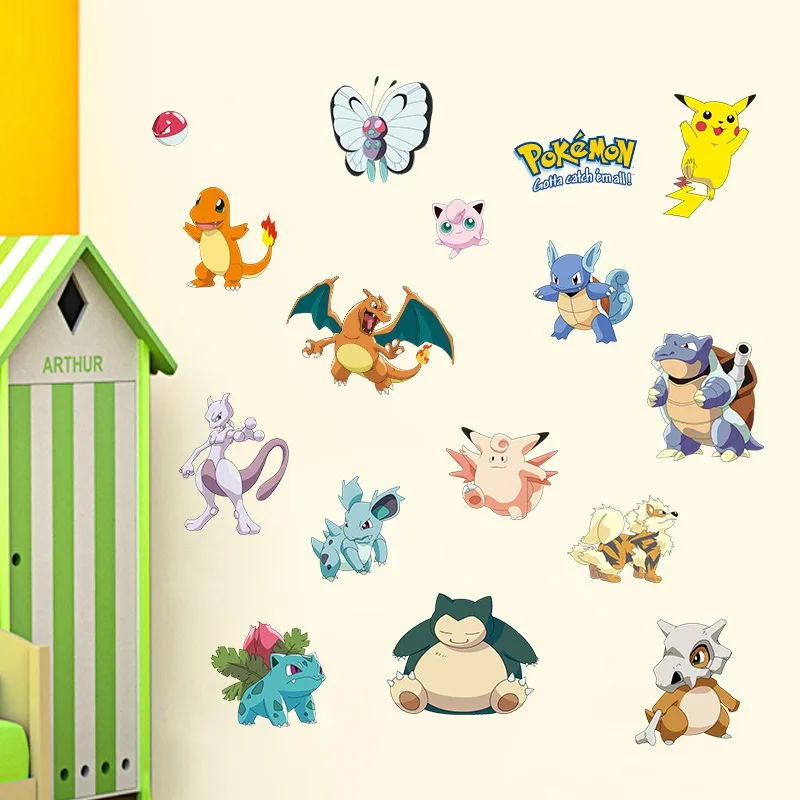 Pokemon Anime Figure Pikachu Bulbasaur 3DWall Stickers Children Bedroom Kindergarten Wallpaper Deco DIY Stickers Home Decoration