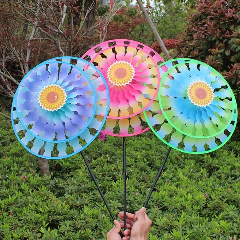 35cm Double Layer Colorful Flower Windmill Children Toys Outdoor Yard Lawn Sport Game Garden Decoration Large Wind Spinners