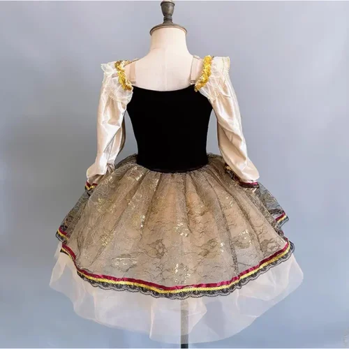 Imagen 2 del producto Falda tutú de Ballet larga de encaje de lentejuelas profesional negra para niñas vestido de baile de tul vestido de Ballet romántico para niños Ropa de baile