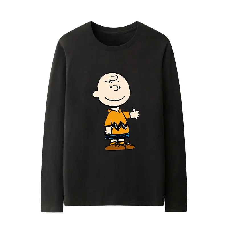 Camiseta de manga larga con estampado de Snoopy para mujer, top suelto coreano para niños, parte inferior de algodón puro, tendencia de otoño