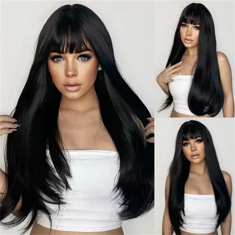 long-straight-synthetic-wig-with-neat-bangs-natural-fluffy-face-slimming-full-head-wig-for-women-multiple-colors-fashion-hairpie