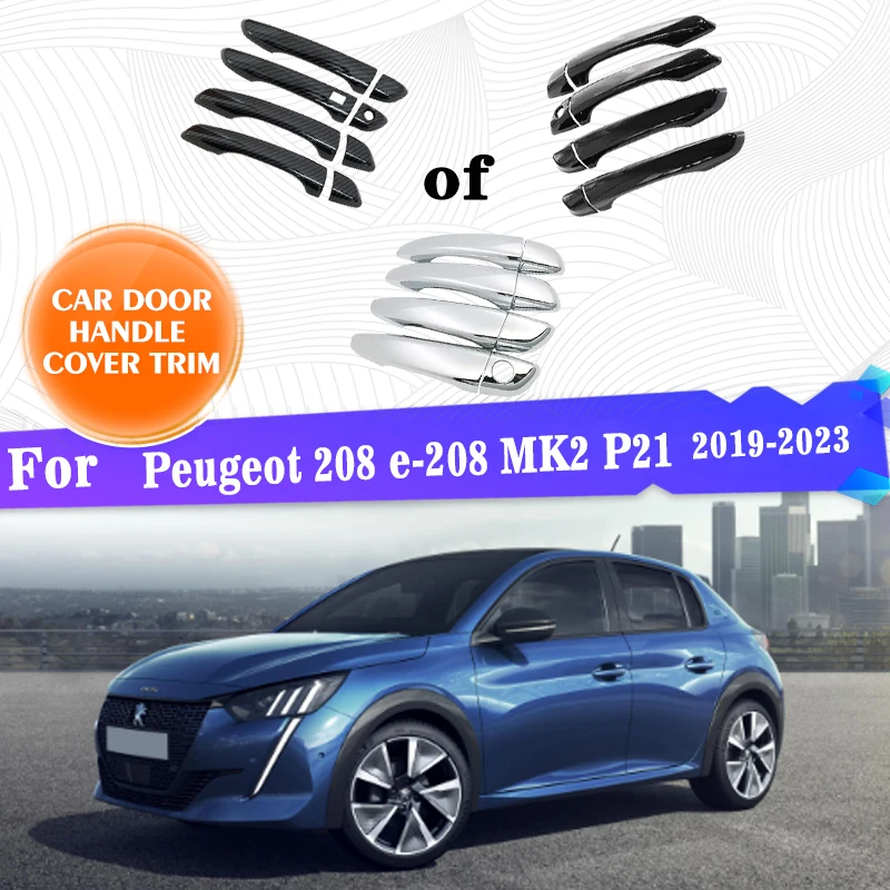 LHD Dla Peugeot 208 e-208 MK2 P21 2019 ~ 2023 2022 Auto Gloss Black Carbon Fiber Chrome Naklejka Samochodowa Ochronna Gadżet Akcesoria