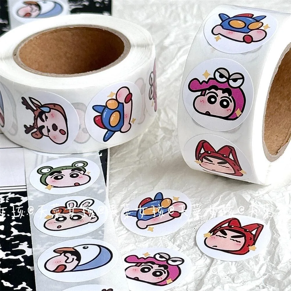 500PCS Bandai Kawaii Crayon Shin Chan Stickers Anime Cute Cartoon Creative Roll Tape Sealing Manual Ledger Sticker Wall Sticker