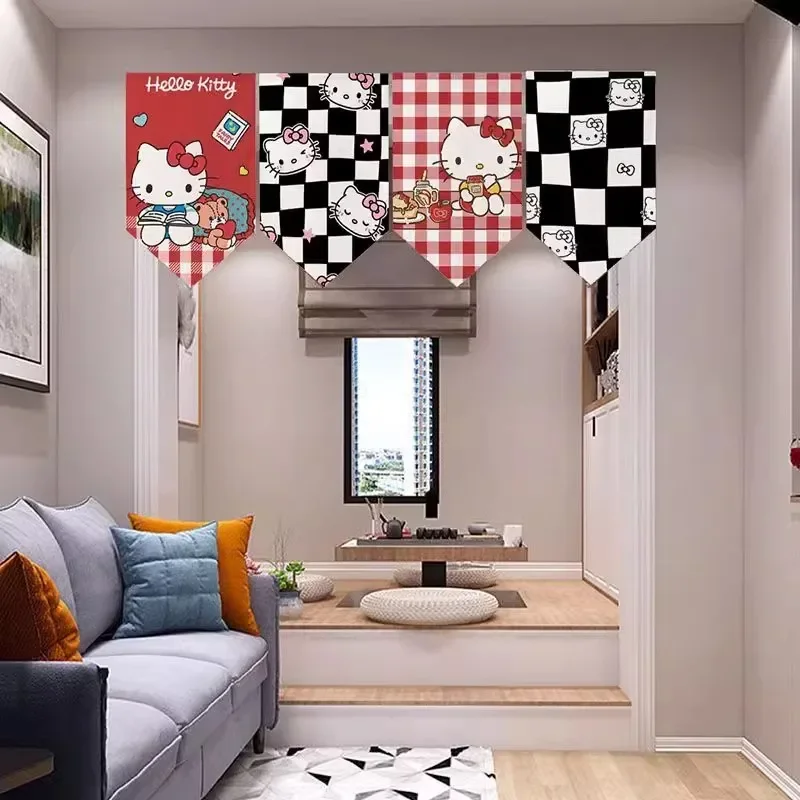 Olá kitty triângulo bandeira cortina casa quarto das crianças cozinha moldura da porta decoração sanrio não perfurado cortina bonito