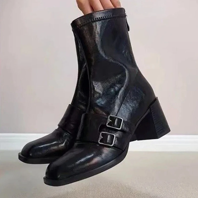 

High Heels Women's Ankle Boots Sexy Fashion Leather Shoes Chunky Dress Winter Chelsea Boots 2025 Pumps New Party Mujer Botas