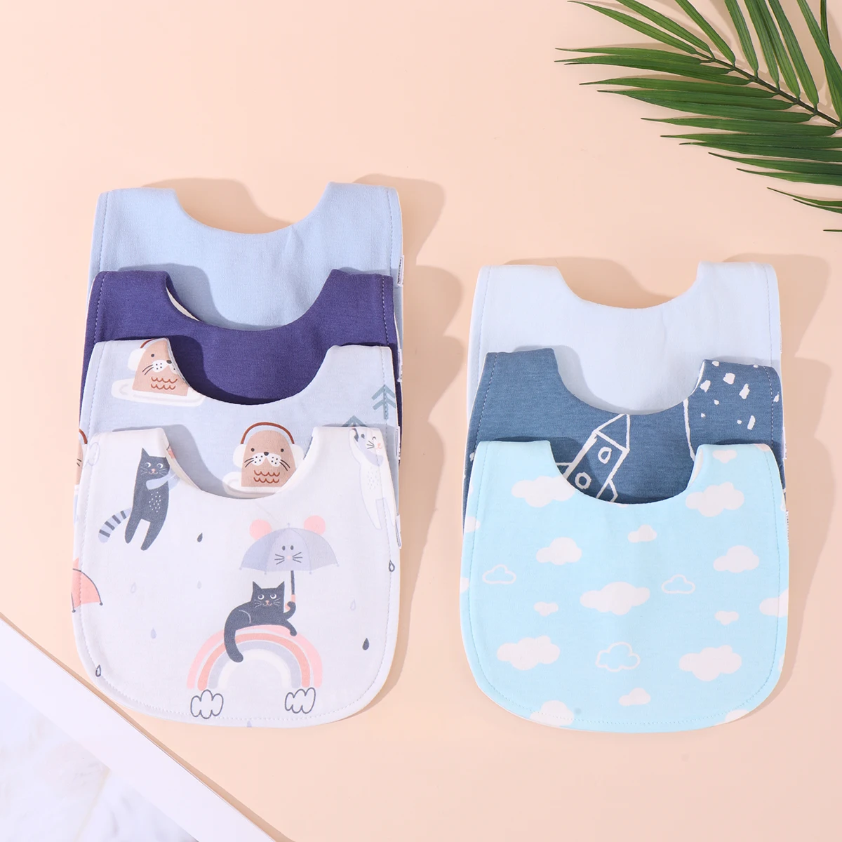 Random 3pcs Baby Bibs Burp Cloths Bibs Soft Cotton Adjustable Bib U Shape Newborn Feeding Bibs Infants Saliva Towel