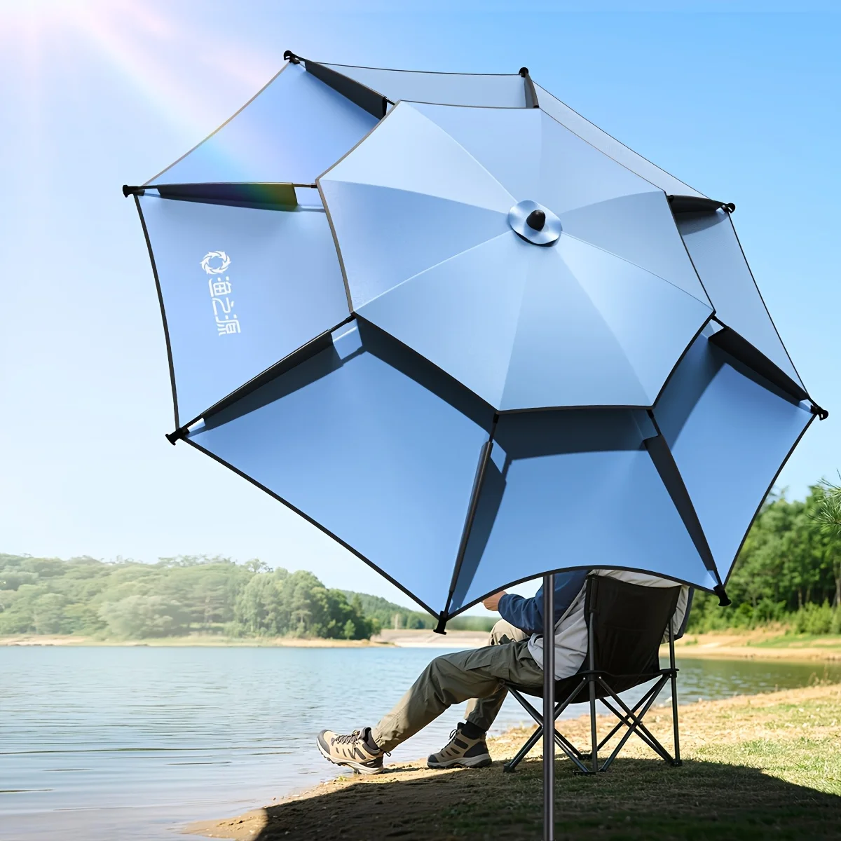 Outdoor Fishing Sun Shelter, Thick Blackout Canopy, Metal Spring Shaft, Umbrella Pole Ships Randomly, Adjustable, Comes with Bag