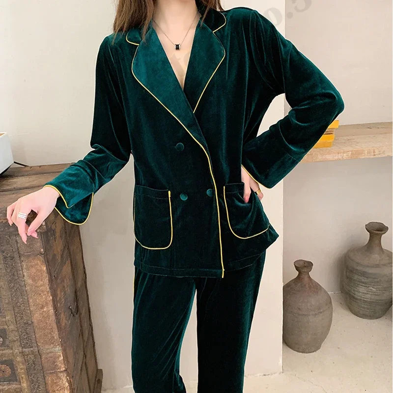 

Женская домашняя одежда, одежда для сна, бархатные теплые пижамы с длинными рукавами, сексуальная одежда для дома с откидным воротником, осенне-зимняя велюровая ночная рубашка