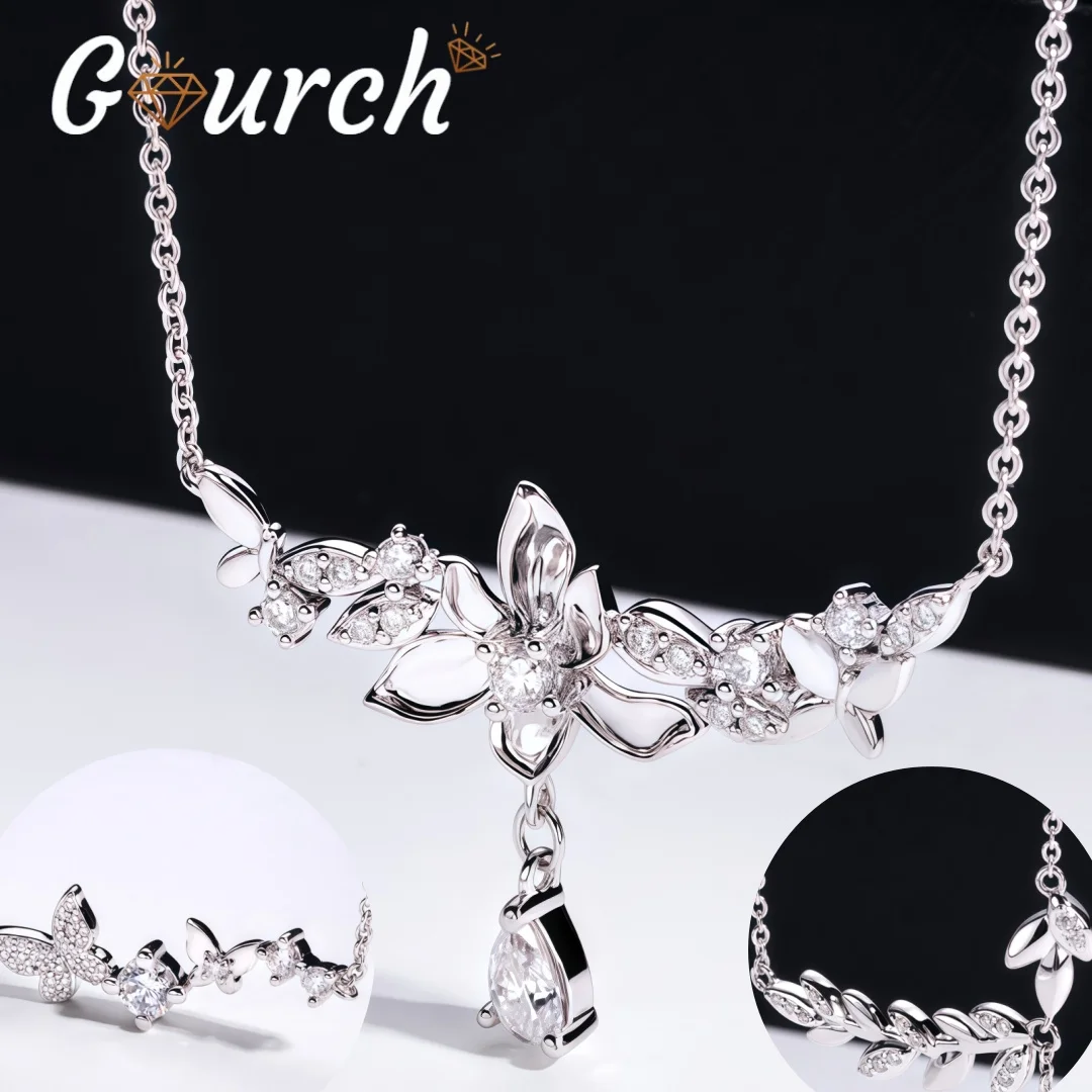 

Ожерелье из муассанита с каплями воды Gourch Orchid для женщин, роскошный кулон из стерлингового серебра S925, регулируемая цепочка на ключицу, элегантная