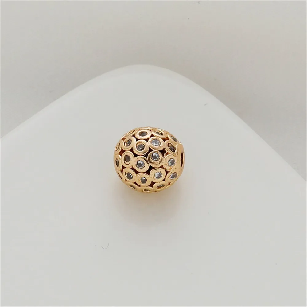 Perline rotonde con Micro zirconi intarsiati Color oro 14K, 8mm, bracciale, collana, fai da te, foro passante, gioielli, perline sciolte