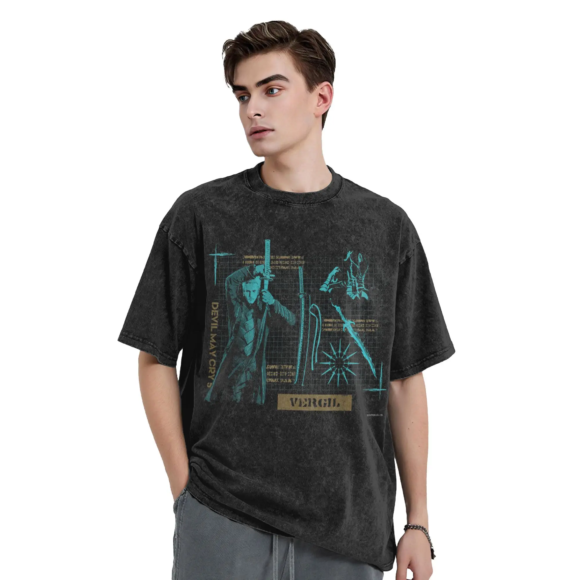 

Game DMC Devil May Cry 5 Vergil T Shirts Hip Hop Washed Short Sleeve Oversize T-Shirt Retro for Men Women Graphic Tops Tees