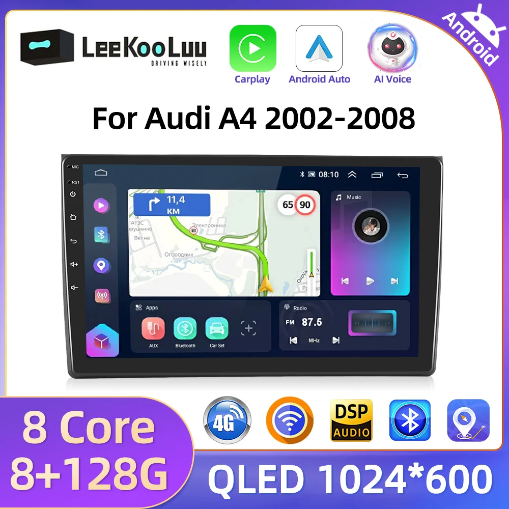 LeeKooLuu Android Auto Radio Wireless Carplay For Audi A4 2002-2008 Android Car Multimedia Player GPS Navigation Stereo 4G Wifi