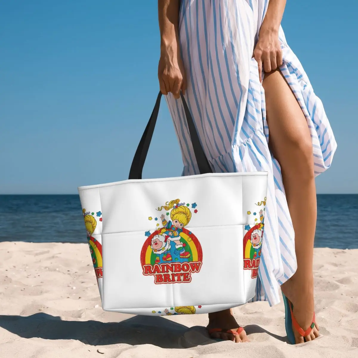 

Rainbow Brite Vintage Colorful Design Beach Tote Bag Sport Gym Yoga Duffle Large Tote Bag Women Travel Bag Fitness bag
