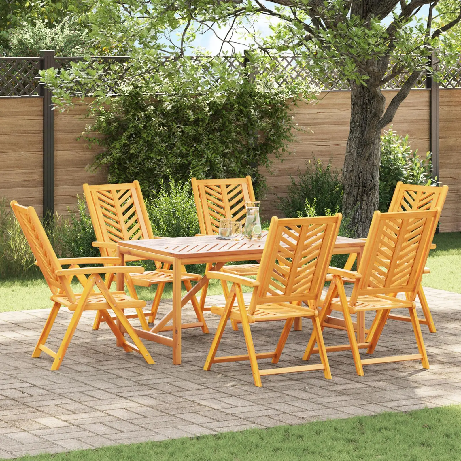 

Acacia Wood 6 Piece Reclining Garden Chair Set Outdoor Patio Furniture Easy Folding