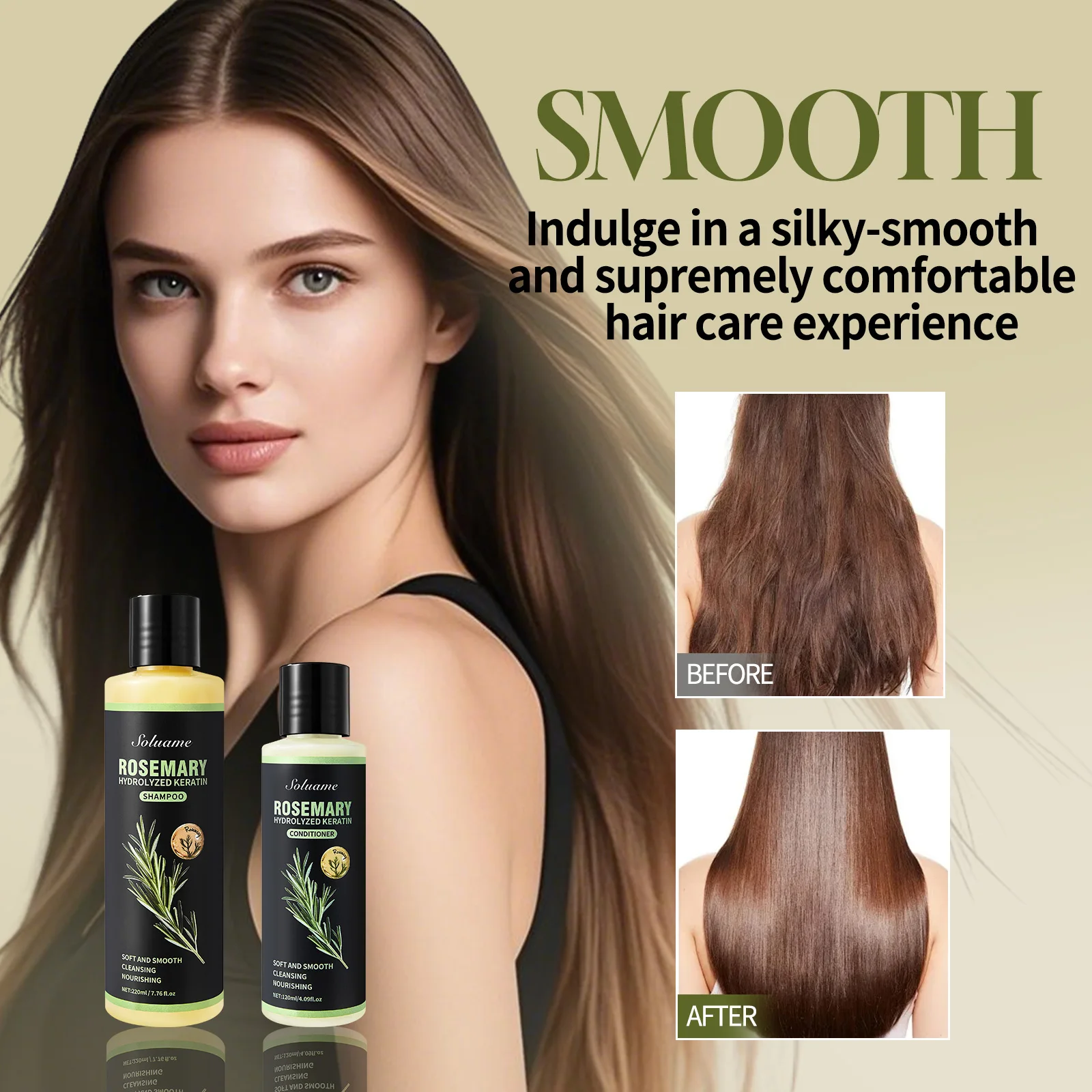 Rosemary Hydrolyzed Keratin Shampoo and Conditioner Set for Damaged Hair, Nourishing Hair Care for Soft, Smooth, Strong Hair