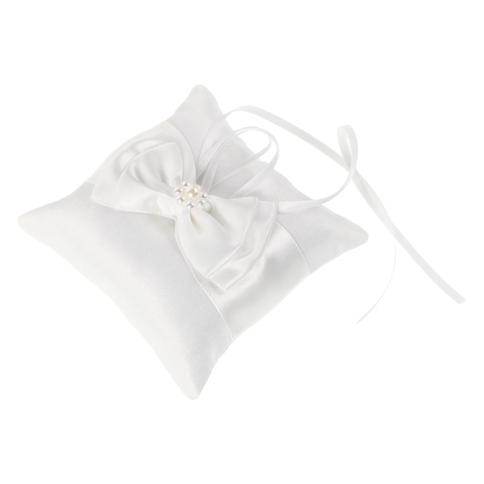 

Elegant Wedding Ring Pillow European Design Bowknot Beadwork Bridal Ceremony Ring Bearer Cushion Holder Accessory