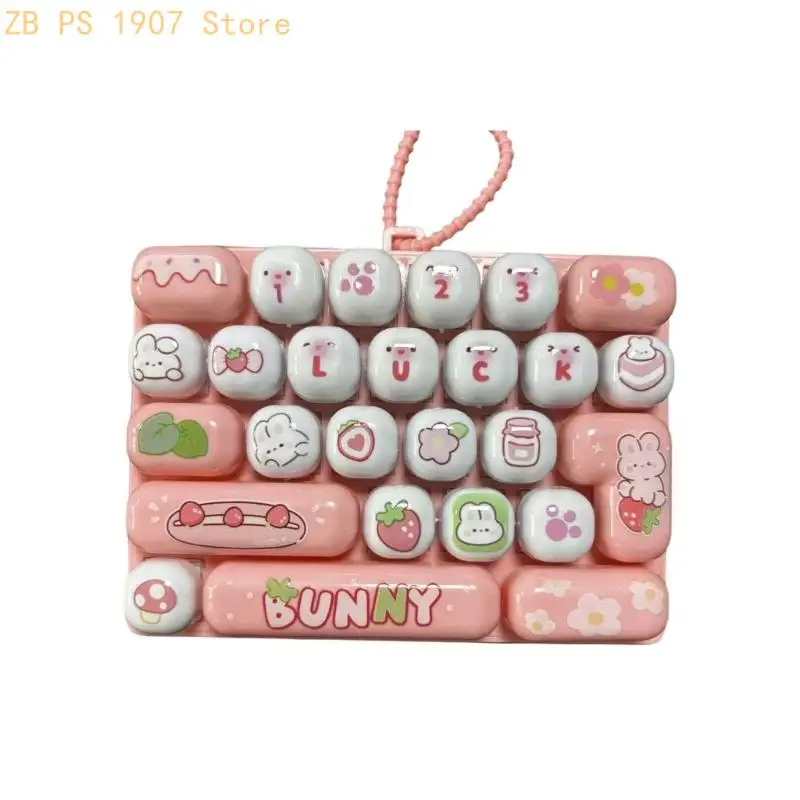 Press Toy Keychain with 26 Button Layout and Carry Loop, Cartoon Sensory Hand Activity Toy for Workers and Students 55KA