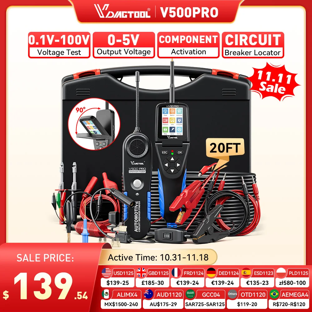 2026 VDIAGTOOL V500PRO 12V/24V Automotive Circuit Tester Car Power Circuit Probe Kit Multimeter Oscilloscope Relay Injector Test