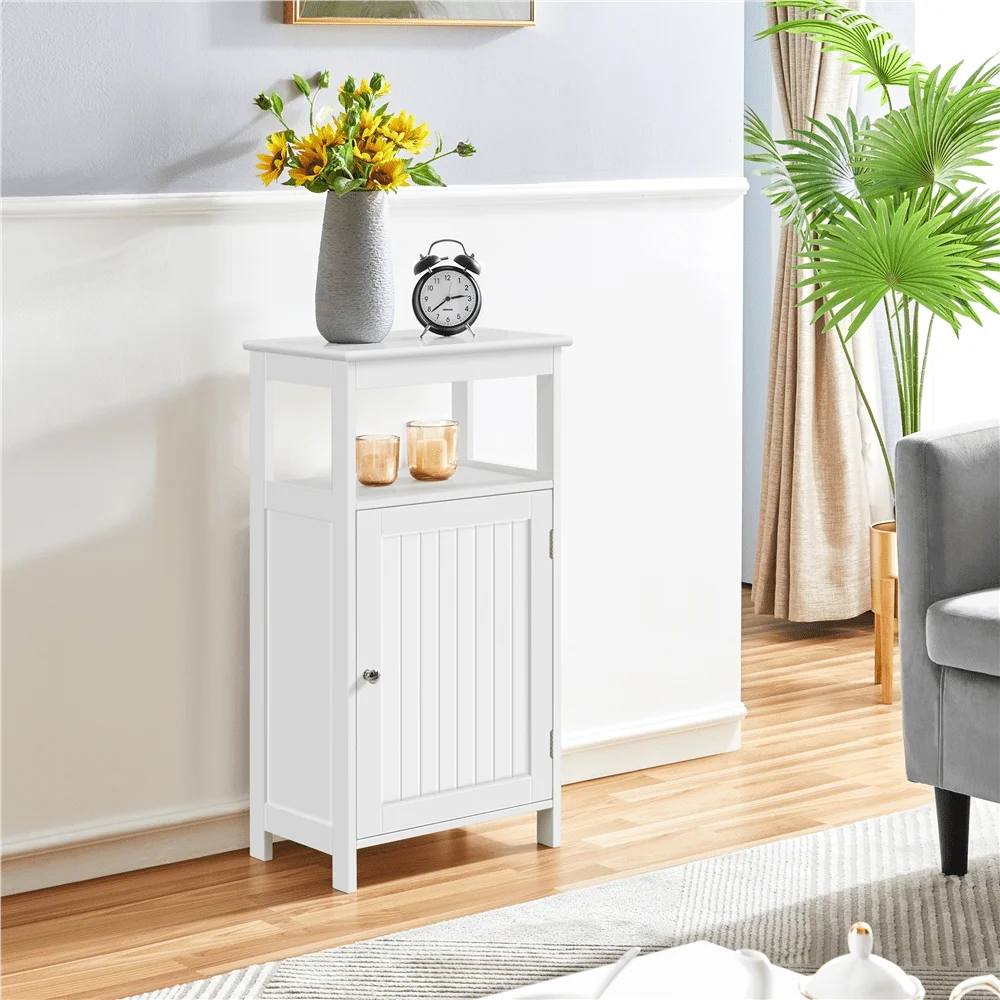 NEW 4-Tier Free standing Storage Cabinet with Single Door and Adjustable Shelf for Bathroom Home White